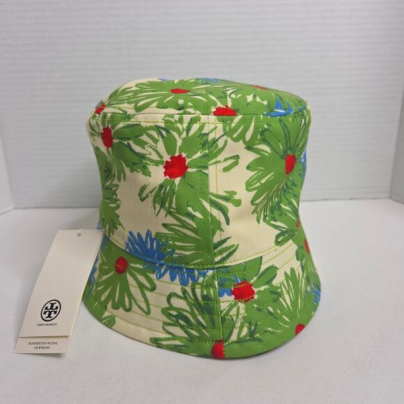 Tory Burch Accessories - Tory Burch Womens Floral Printed Bucket Hat Ivory Pom Pom Daisy